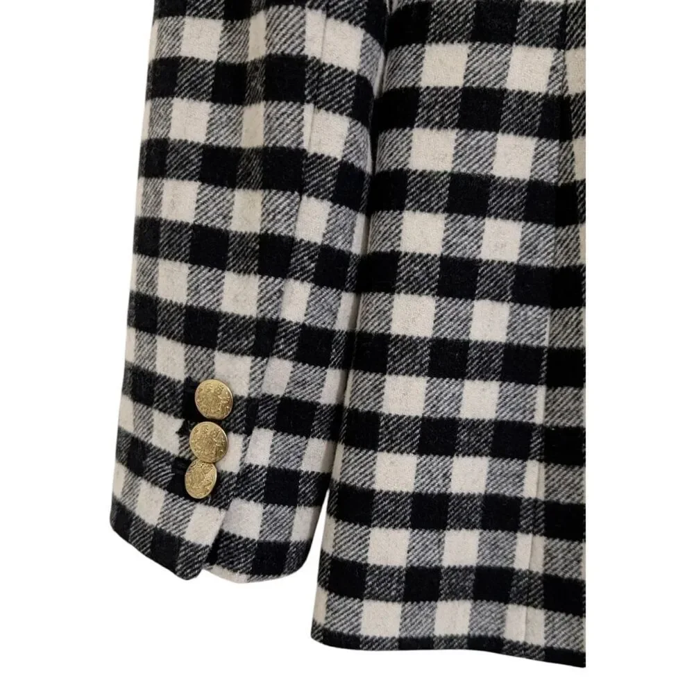 J. Crew Wool-blend one-button blazer Buffalo Check Style BB394 Sz 00 Ivory Black